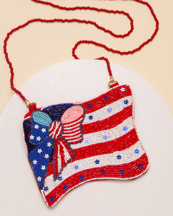Sally Sequins Seed Beaded Ribboned Flag Crossbody Bag