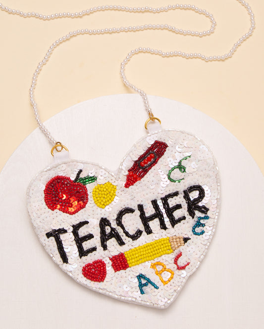 Rhonda  "Teacher" Sequins Seed Beaded Heart Crossbody Bag