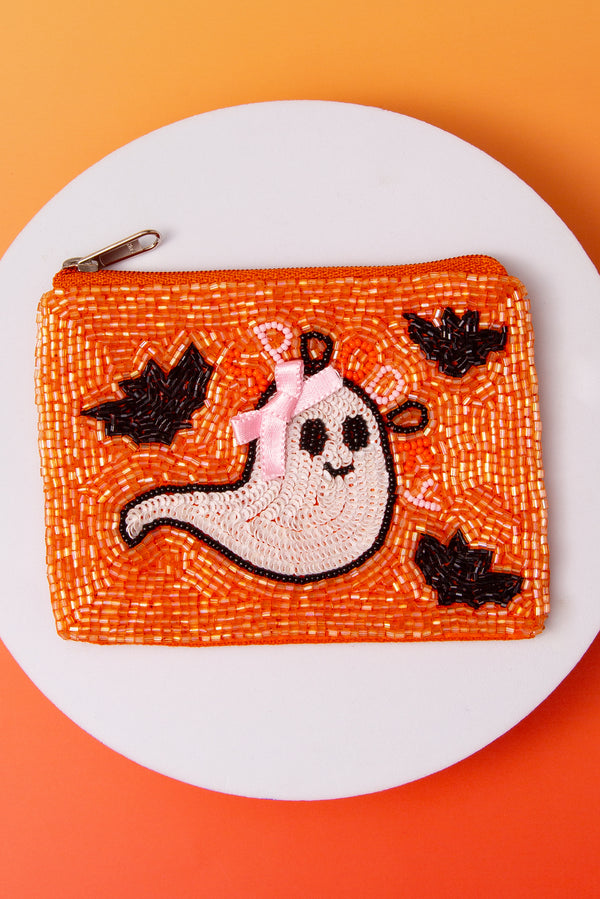 Cindy Halloween Ghost Seed Beaded Coin Bag