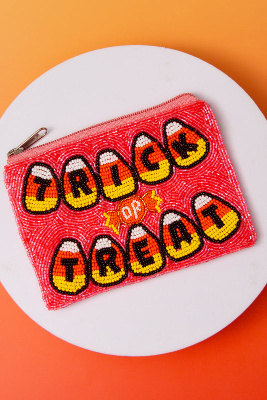 Grace Halloween "Trick or Treat" Candy Corn Seed Beaded Coin Bag