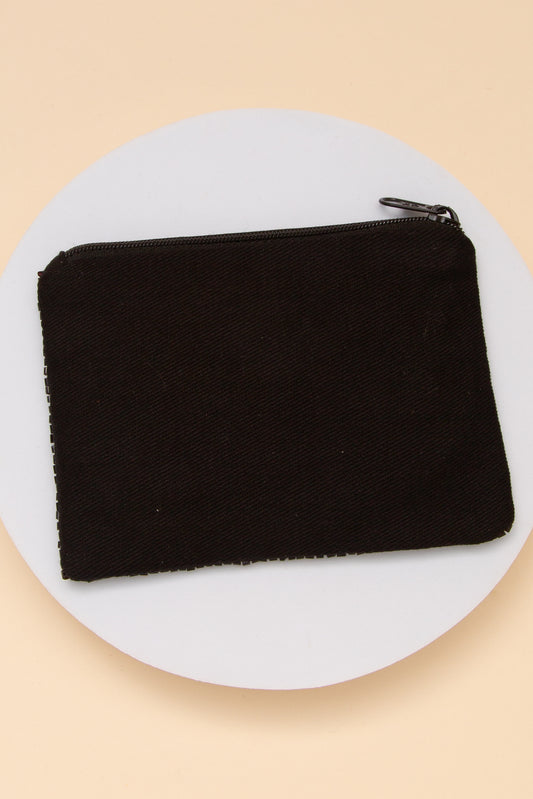 Jasmine Bad Bitch Seed Beaded Coin Bag in Black with Crown and Stars