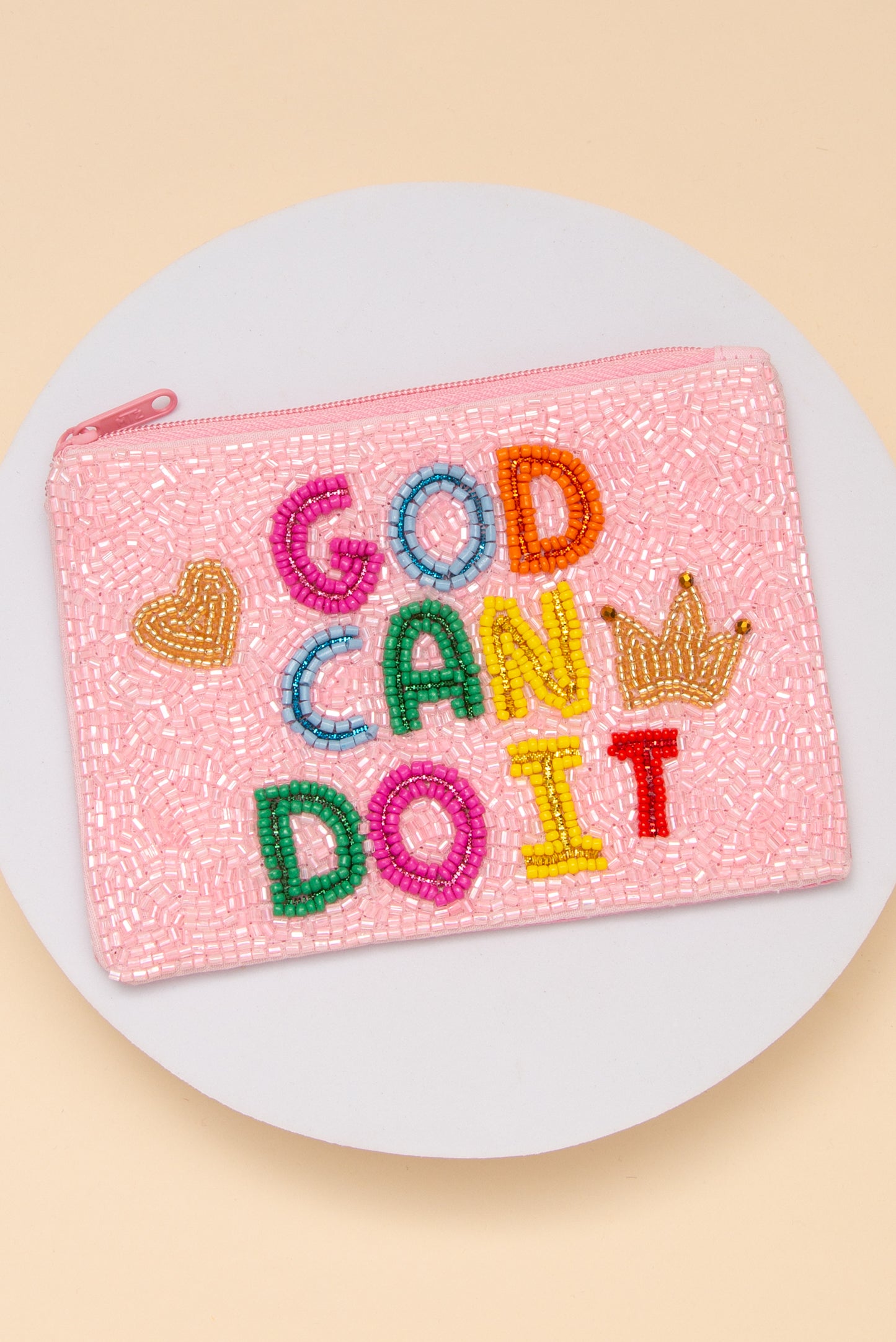 Kiara God Can Do It Seed Beaded Coin Bag