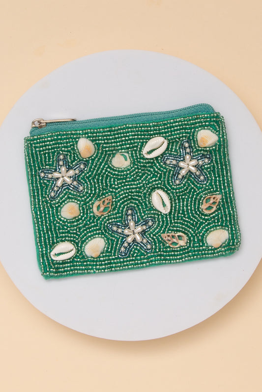Mackenzie Starfish Turquoise Coin Bag With Seashell Beadwork