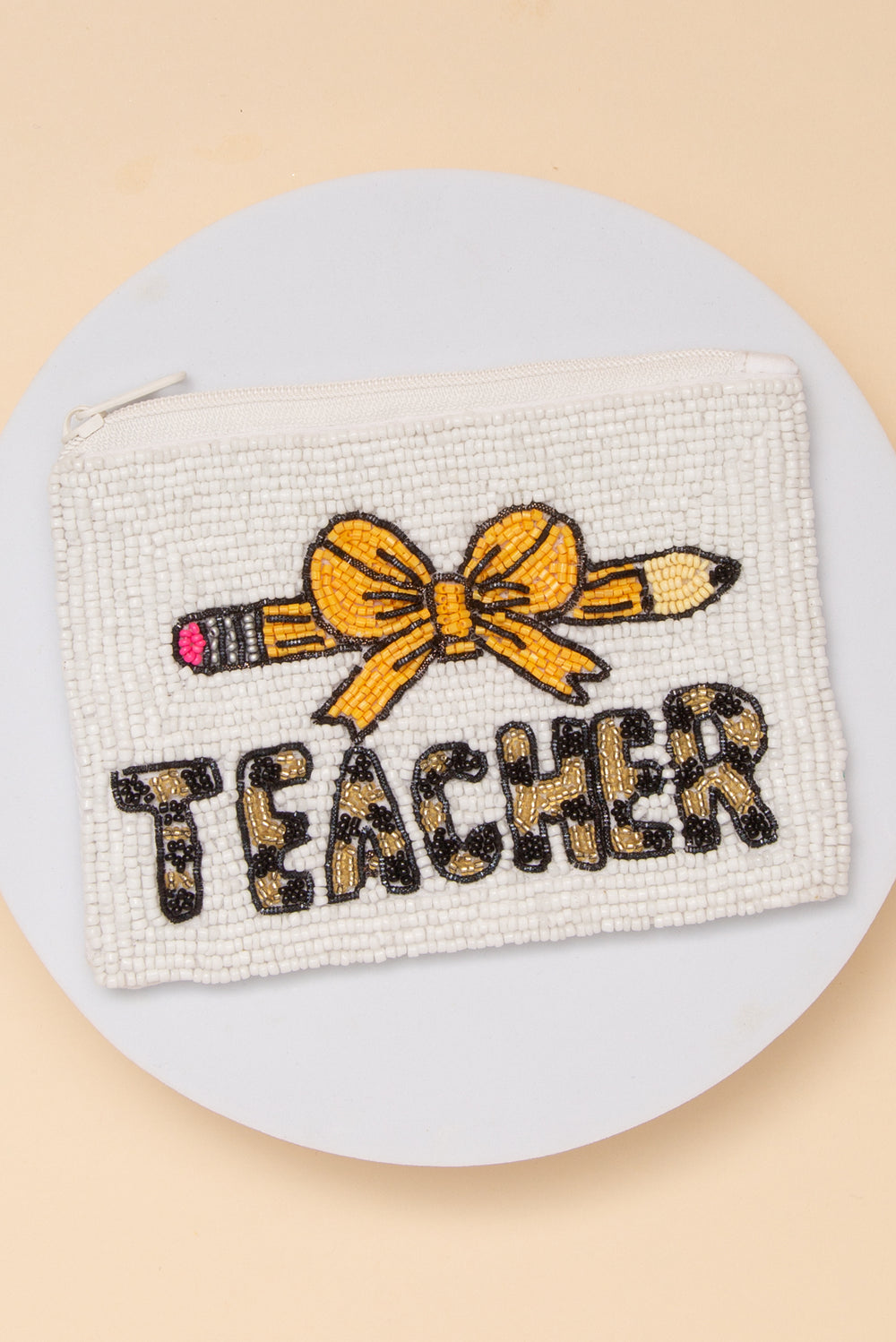 Samantha Teacher Yellow Number 2 Pencil Bow Seed Beaded Coin Bag