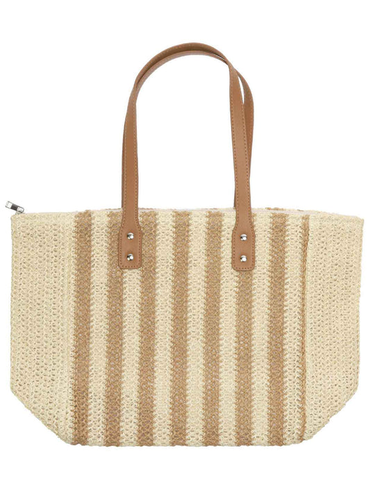 Zoe Two-Tone Striped Color Block Straw Woven Shoulder Bag