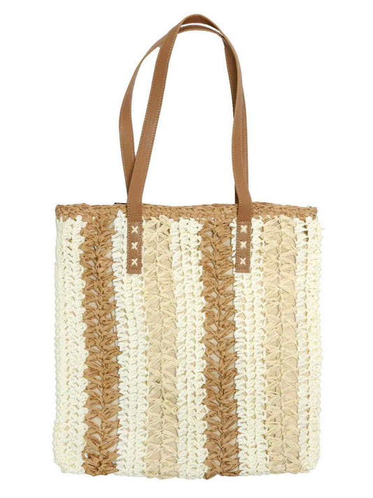 Abigail  Woven Striped Shoulder Tote Bag | Beige