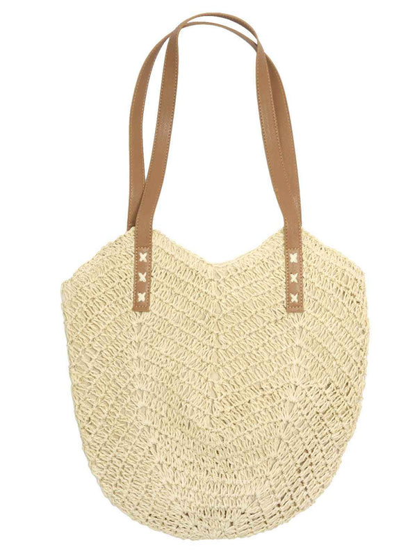 Ivy Straw Woven Shoulder Bag with Faux Leather Handles