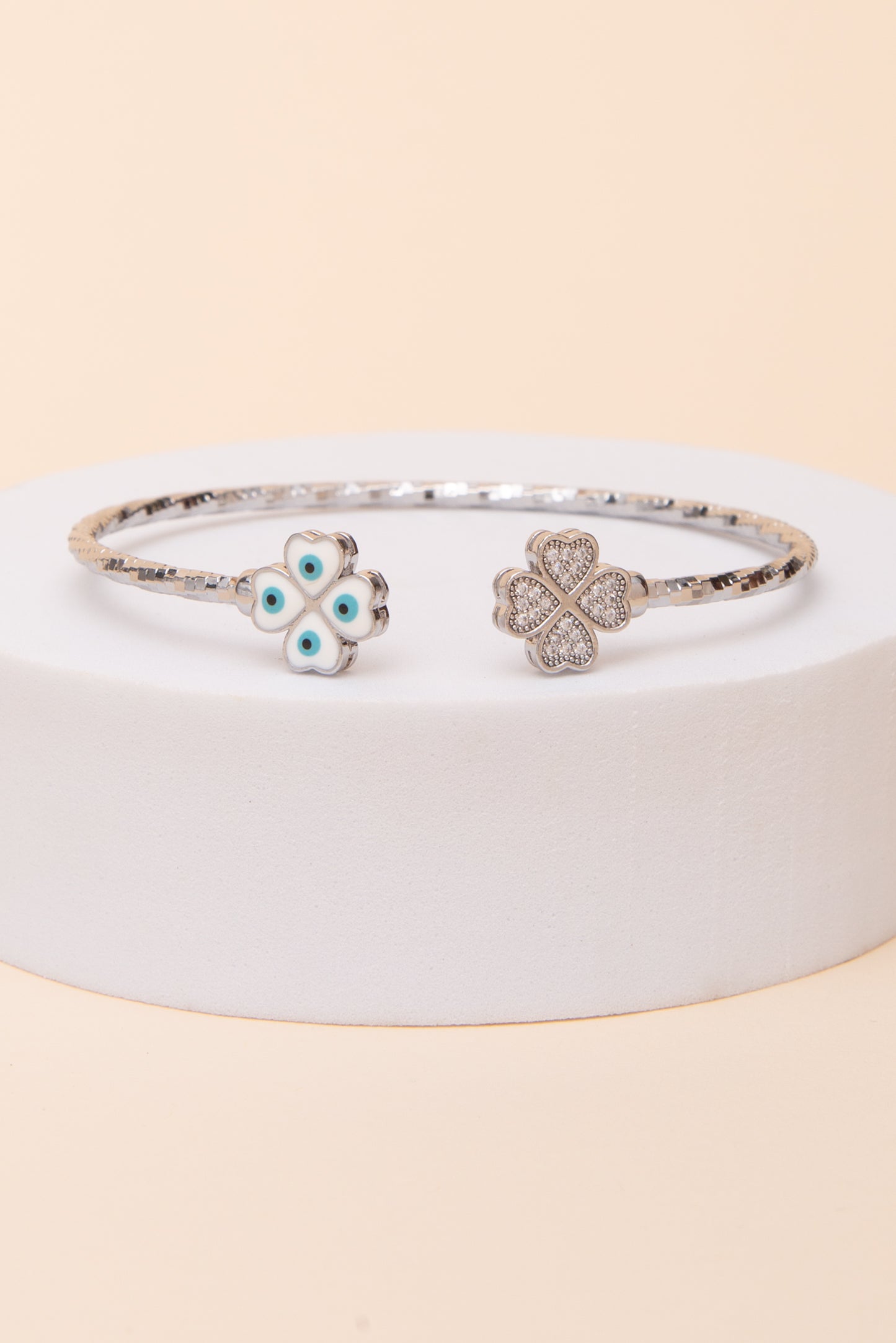 Heidi Evil Eye Cubic Zirconia Clover Cuff Bracelet