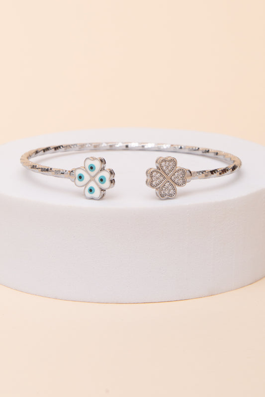 Heidi Evil Eye Cubic Zirconia Clover Cuff Bracelet