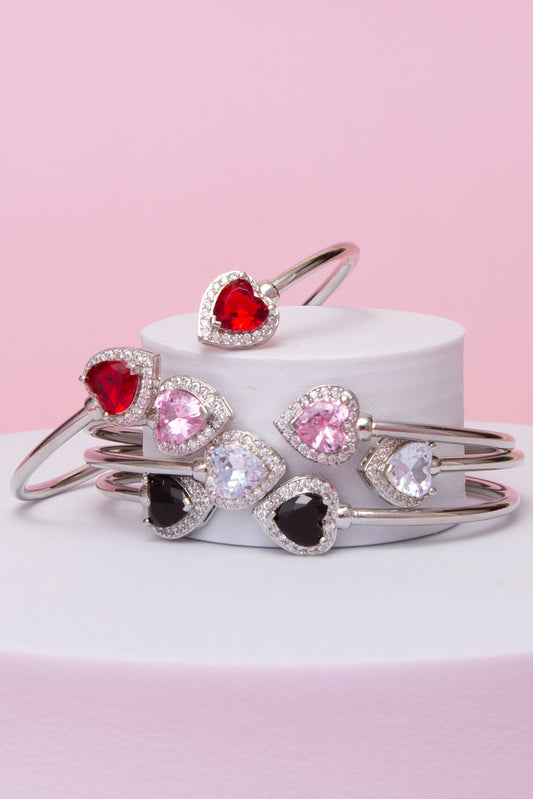 Celine Open Cuff Bangle with Cubic Zirconia Heart
