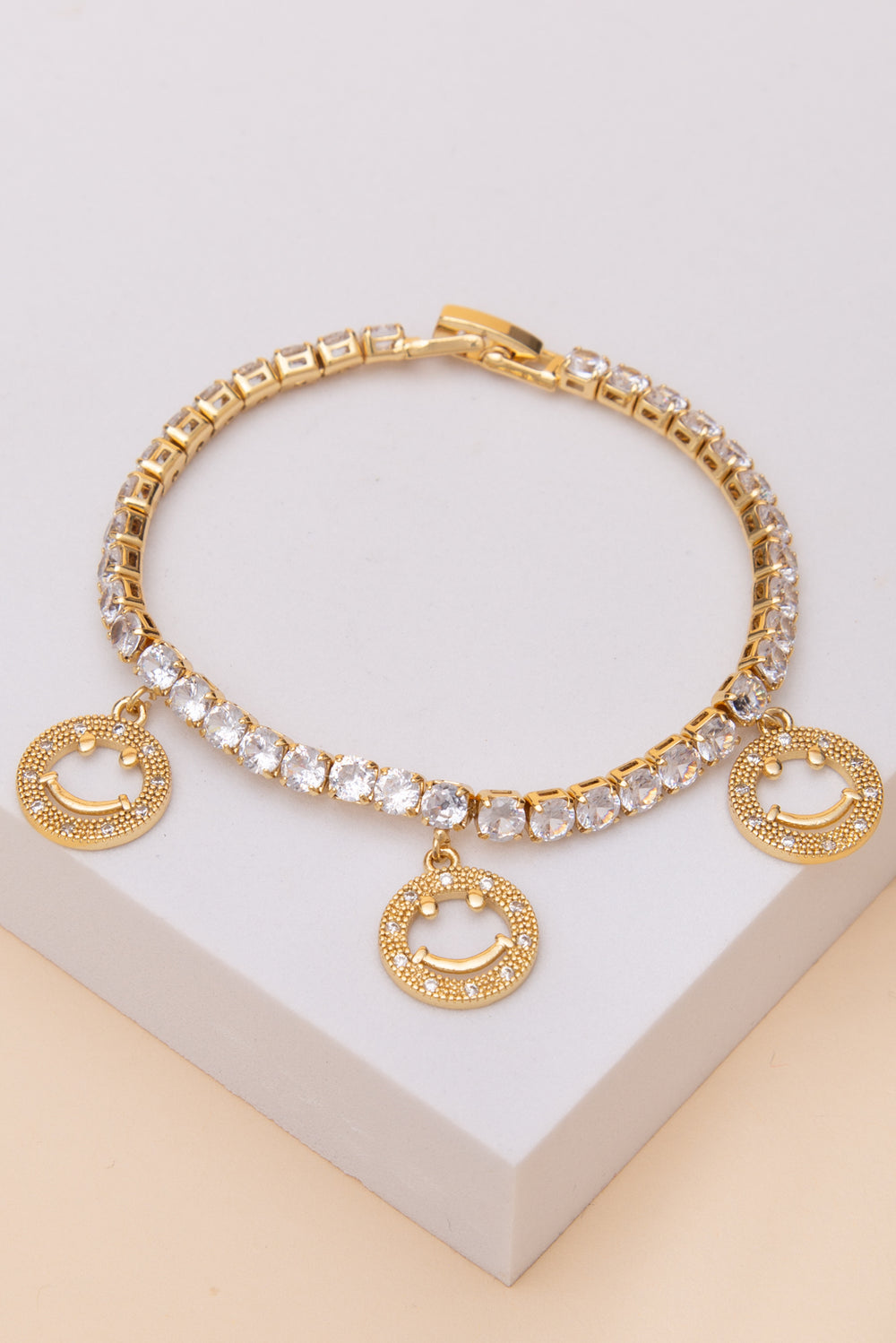 Angela Cubic Zirconia Pave Smiley Charm Tennis Bracelet