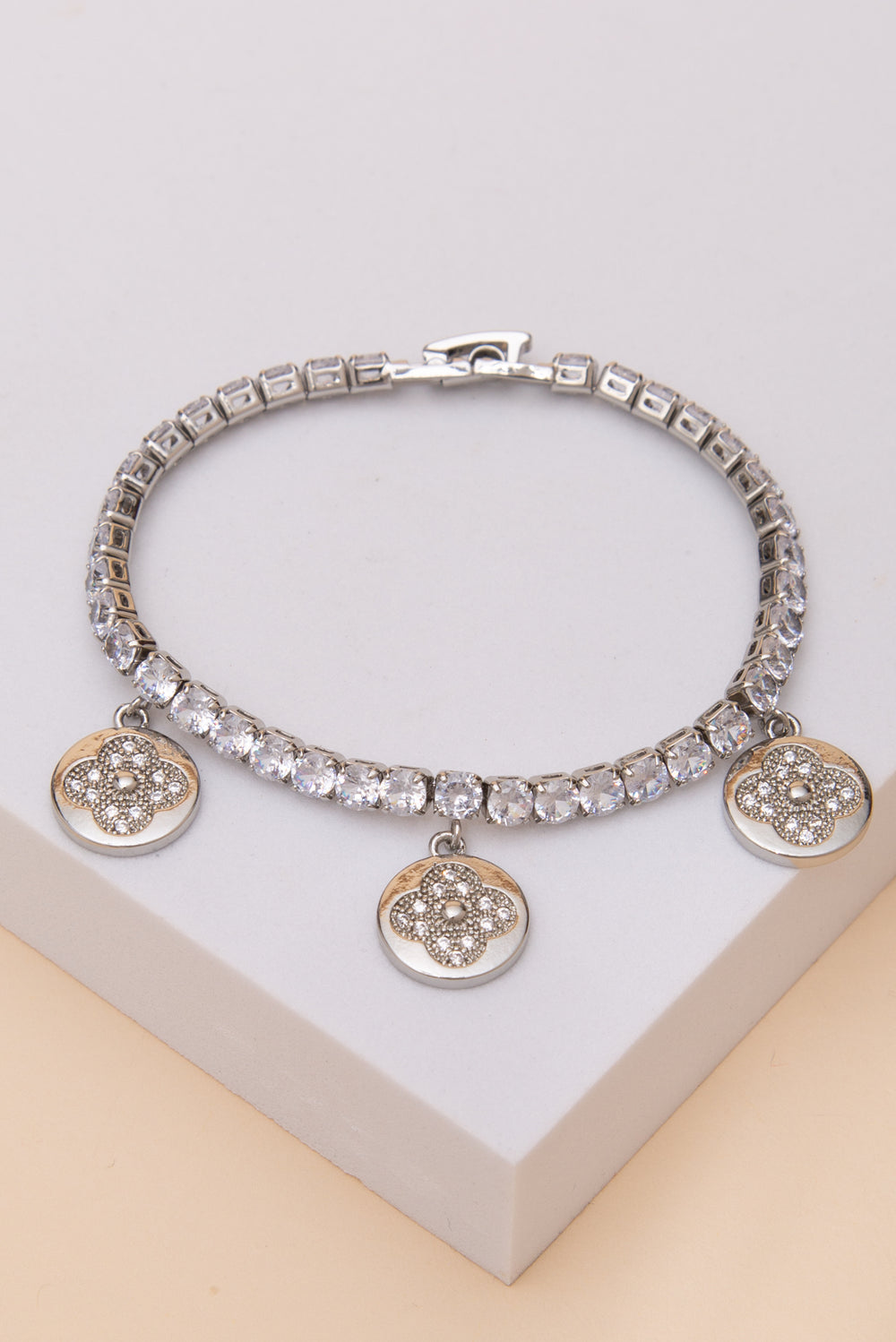 Lana Cubic Zirconia Pave Flower Disc Charm Tennis Bracelet