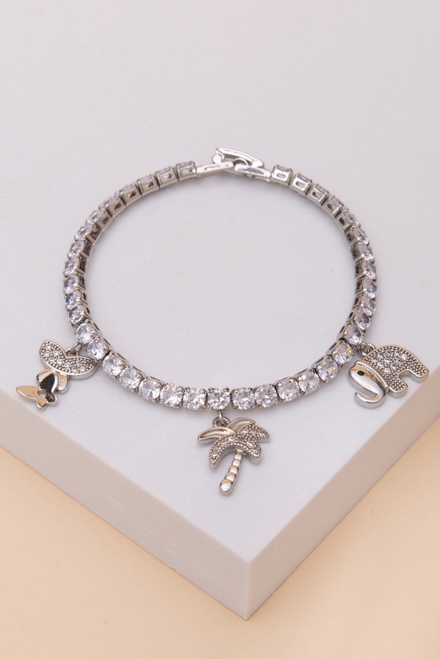 Alessandra Multi Charm Tennis Bracelet with Cubic Zirconia Palm Tree