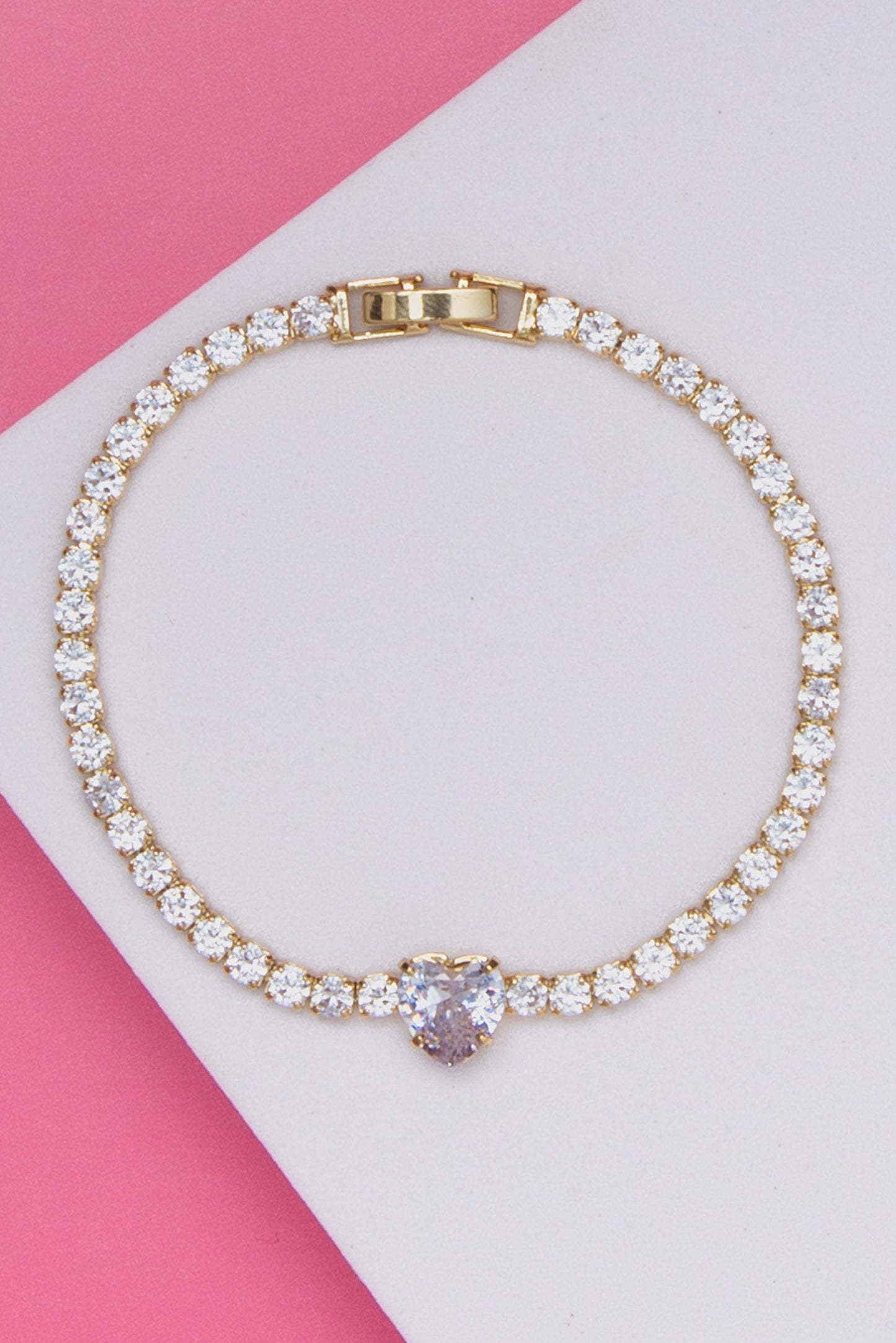 Vera Heart Cut Cubic Zirconia Tennis Bracelet | Gold