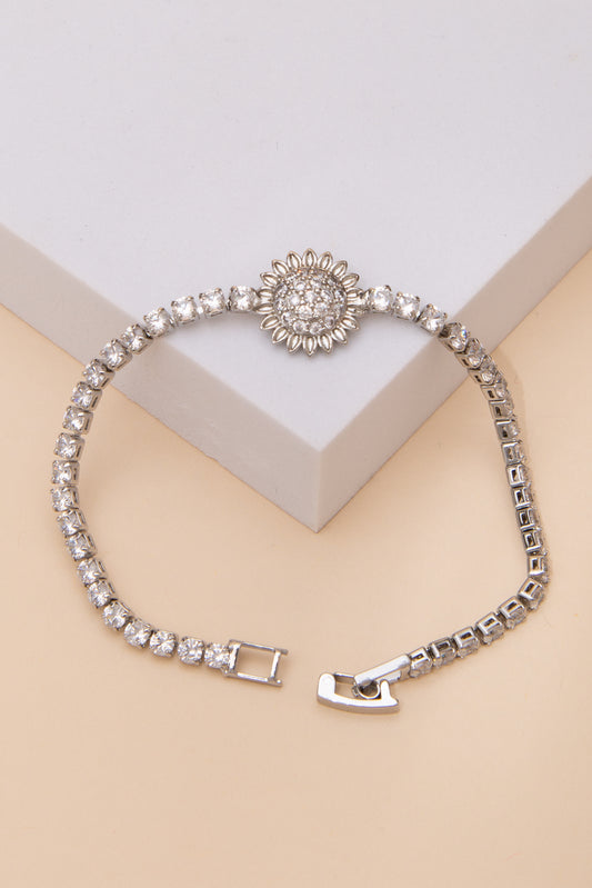 Cubic Zirconia Pave Sunburst Flower Tennis Bracelet