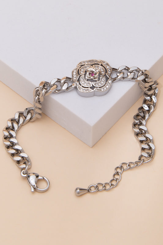Anastasia Cubic Zirconia Pave Rose Center Chain Bracelet