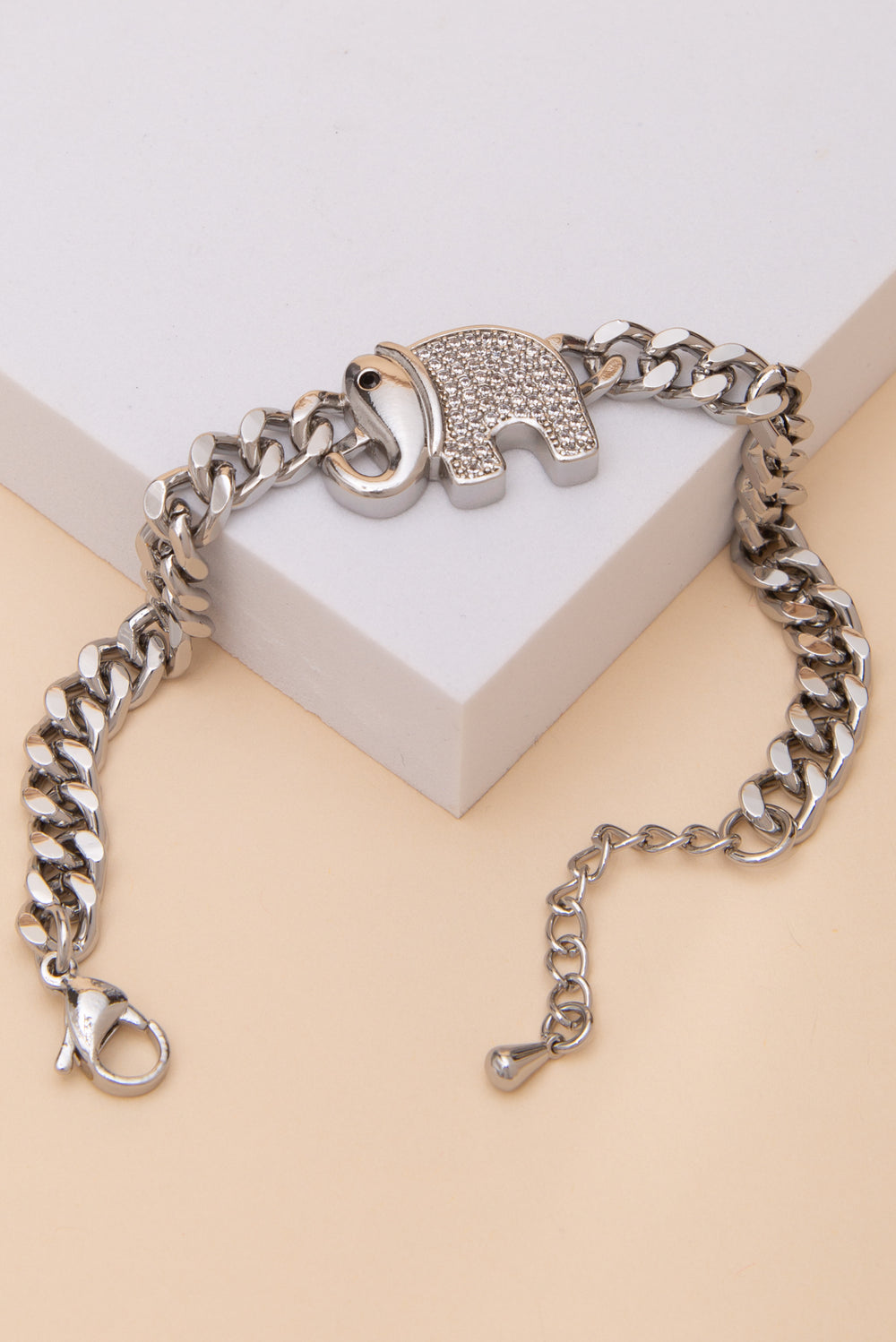 Kimberly Cubic Zirconia Pave Elephant Curb Chain Bracelet