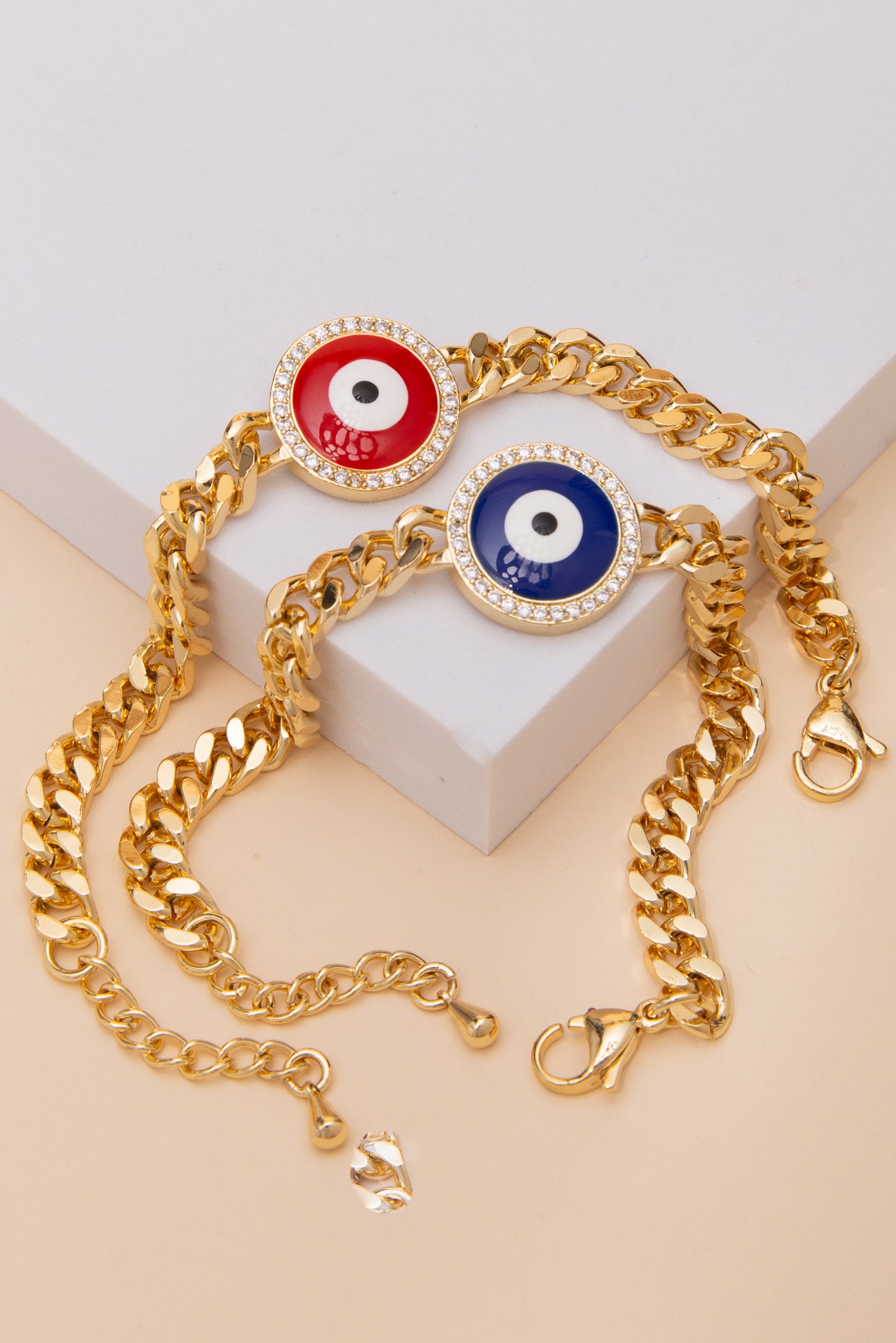 Serena Cubic Zirconia Enamel Evil Eye Disc Curb Chain Bracelet