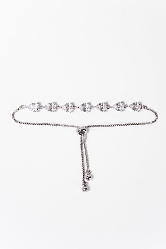 Larissa Teardrop CZ Adjustable Bracelet - Silver