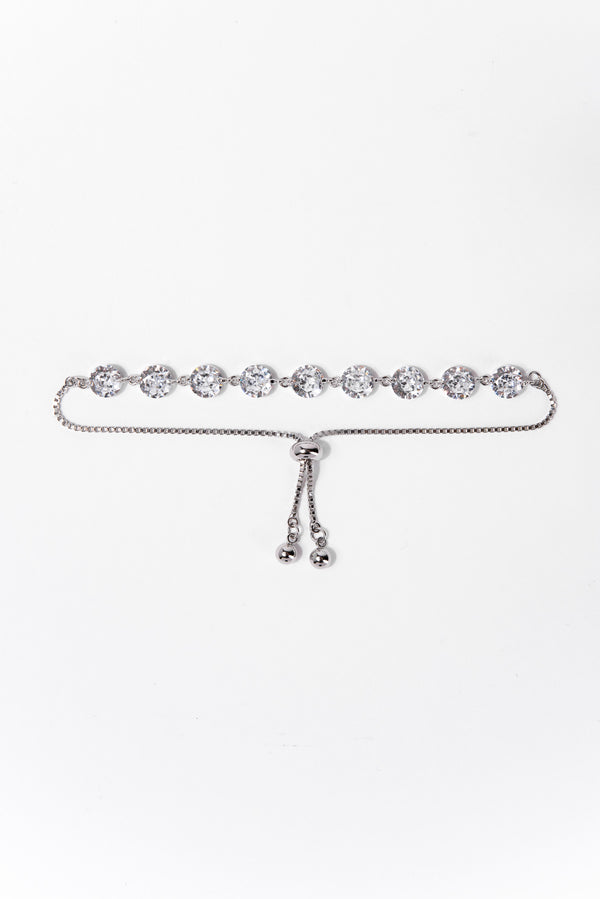 Juliette CZ Solitaire Bezzle Adjustable Bracelet - Silver