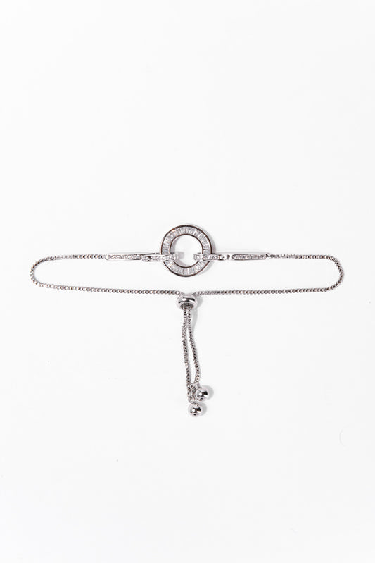 Luna Baguette CZ Circle Adjustable Bracelet - Sliver