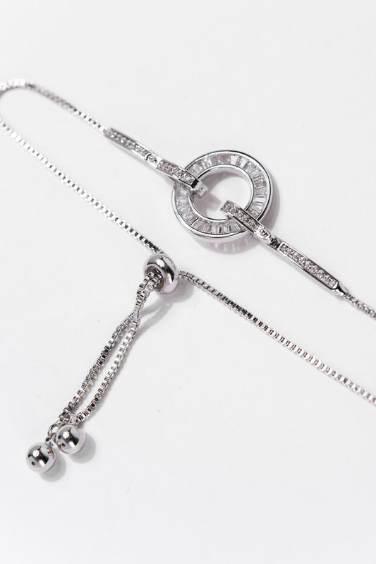 Luna Baguette CZ Circle Adjustable Bracelet - Sliver