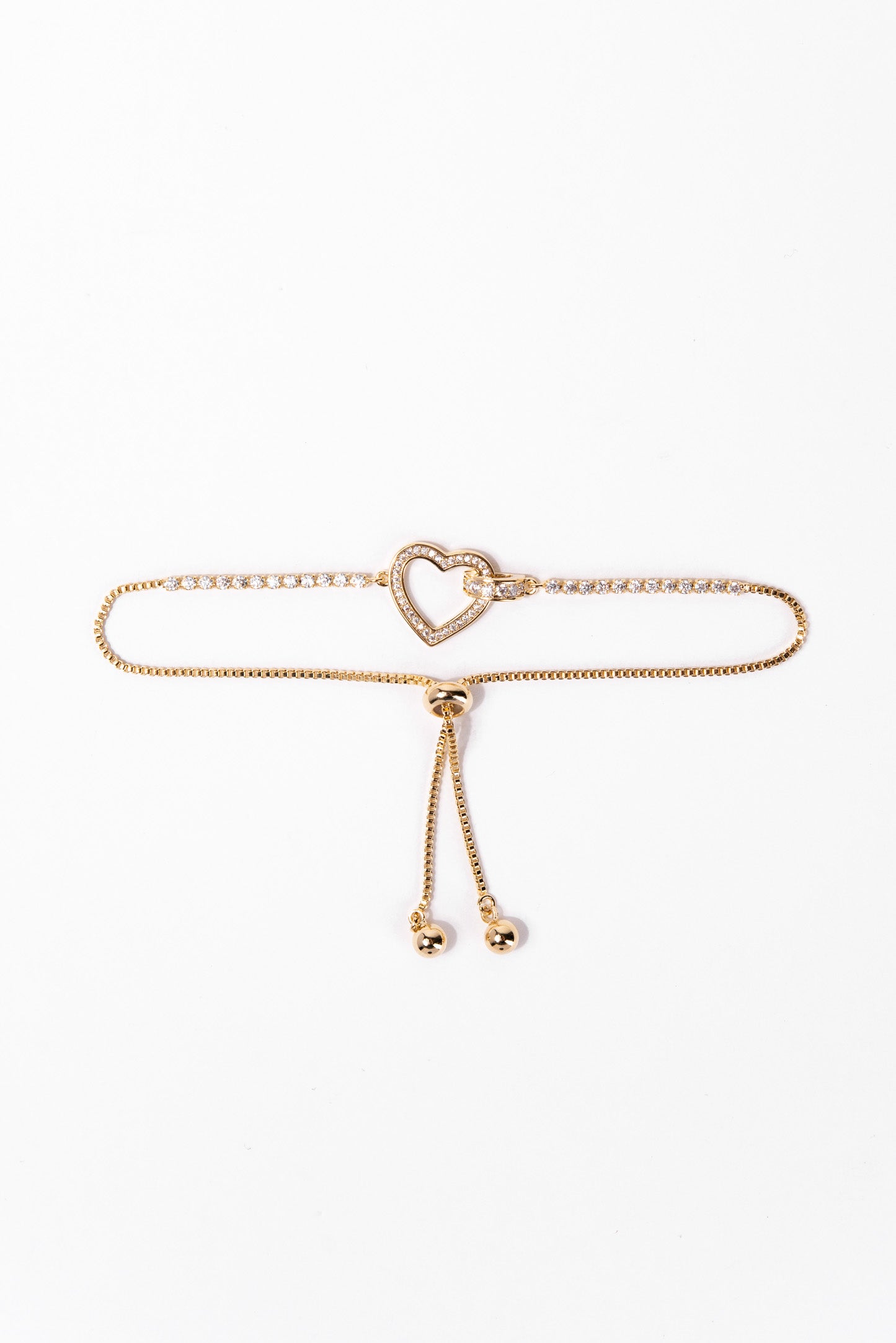 Love CZ Heart Adjustable Bracelet - Gold