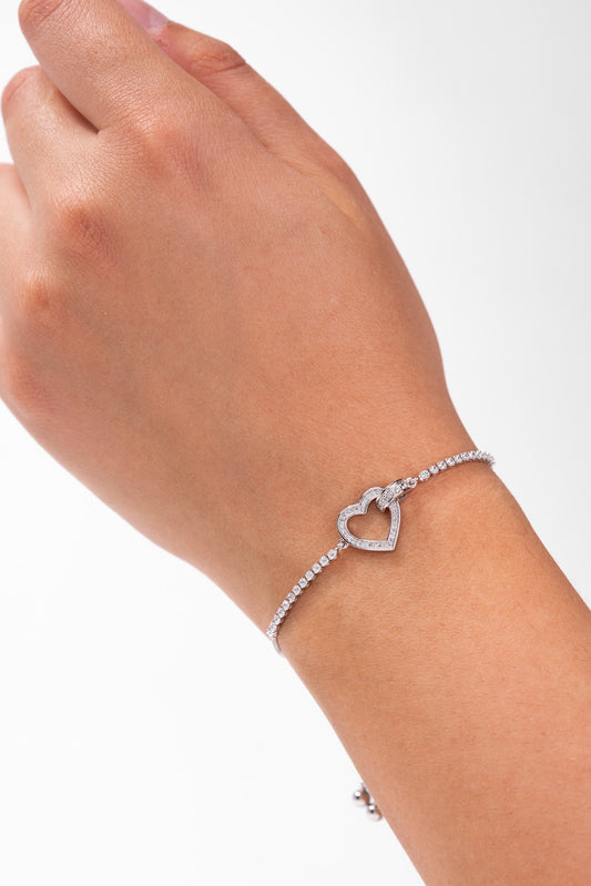 Love CZ Heart Adjustable Bracelet - Silver