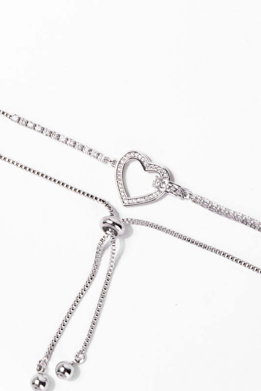 Love CZ Heart Adjustable Bracelet - Silver