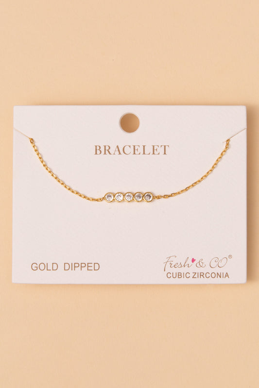 Natalia Bezel-Set Cubic Zirconia Bar Chain Bracelet | Gold
