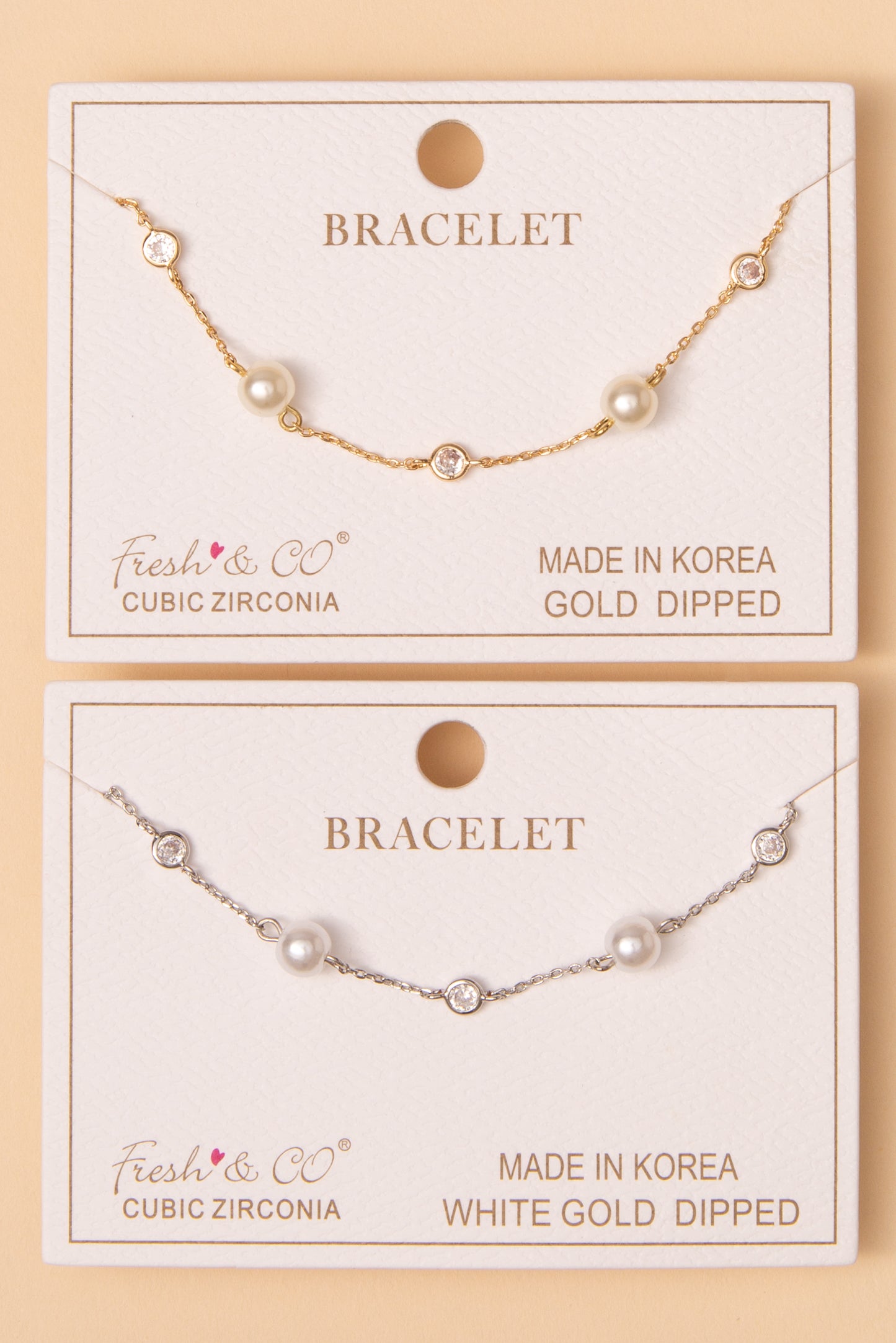 Rose Bezel-Set Cubic Zirconia and Pearl Sequence Station Bracelet