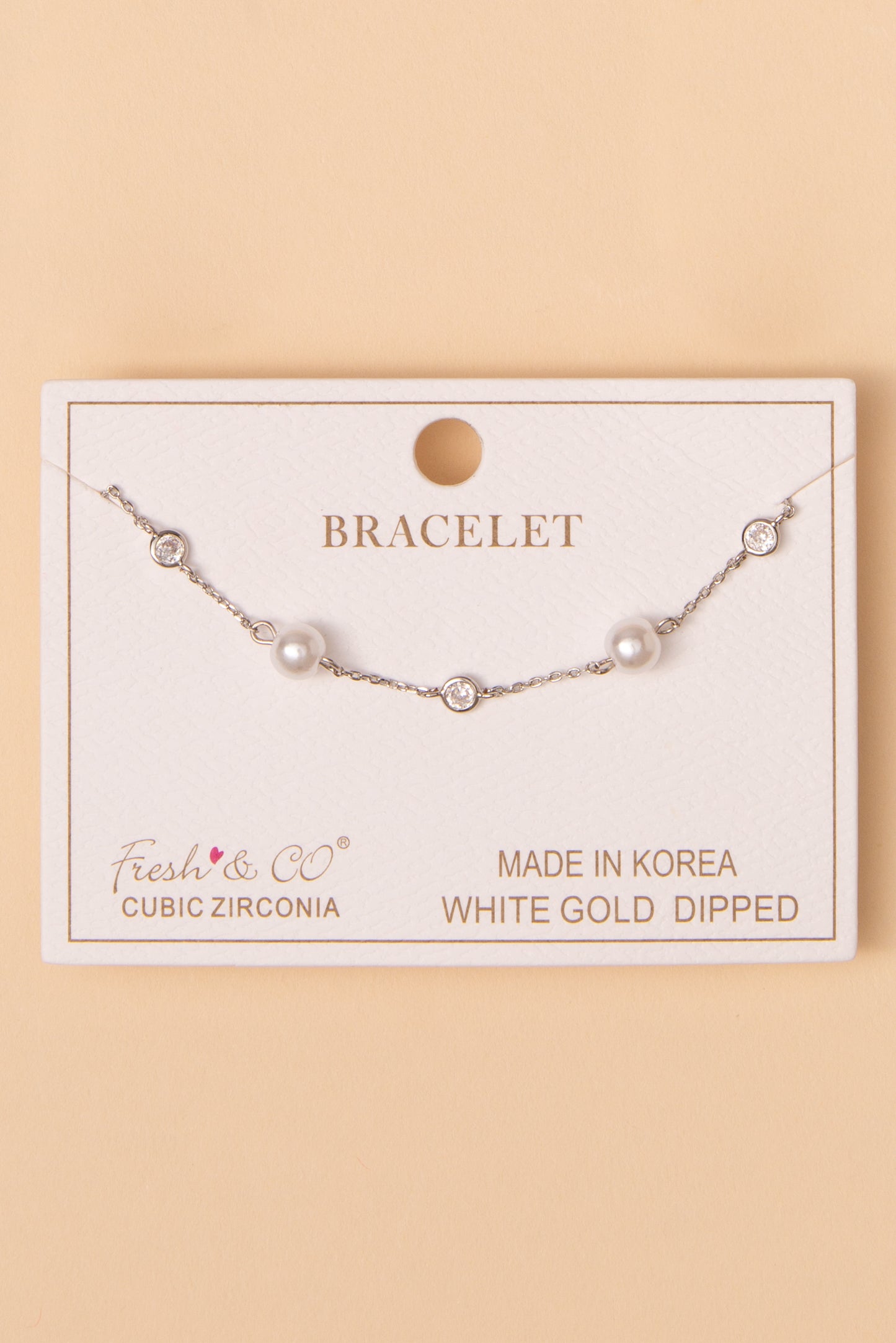 Rose Bezel-Set Cubic Zirconia and Pearl Sequence Station Bracelet