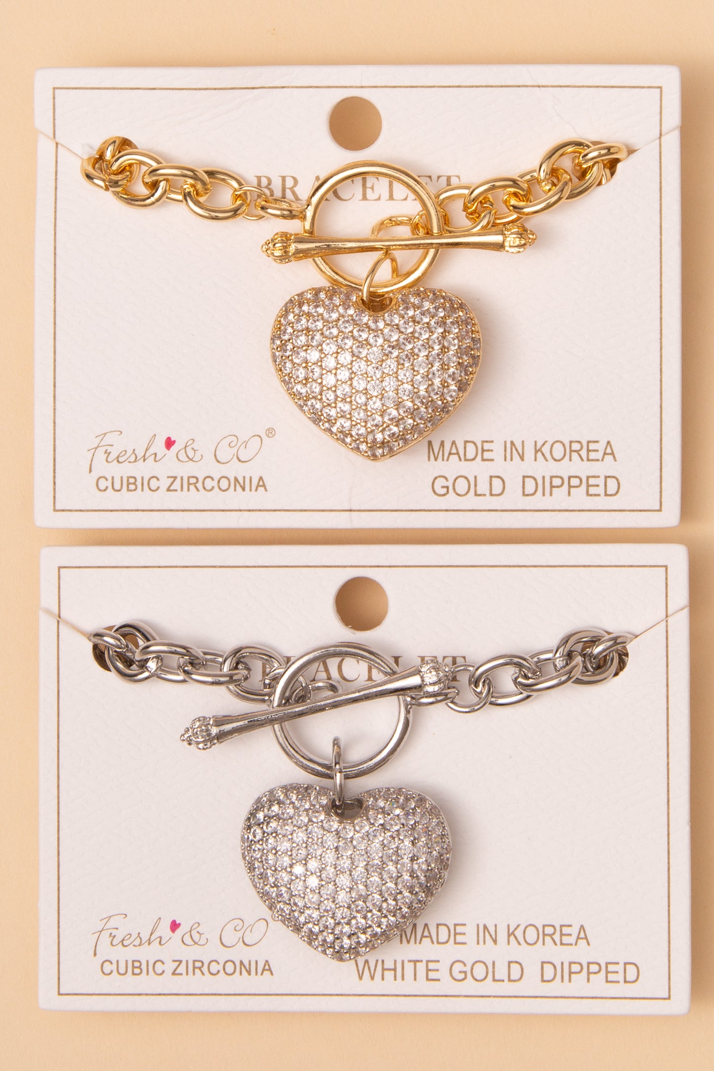 Samantha Cubic Zirconia Pavé Heart Charm Toggle Chain Bracelet