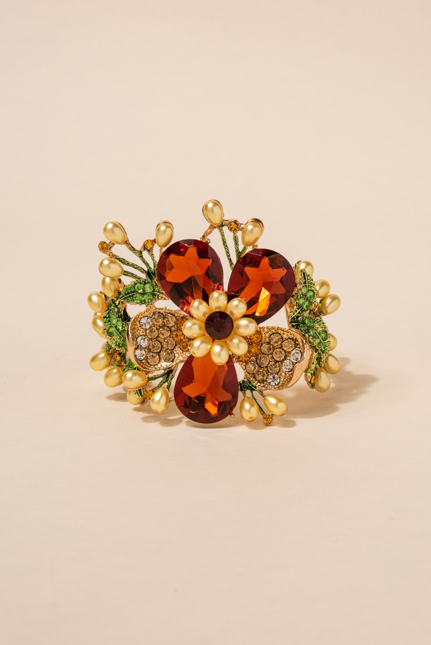 Duchess Floral Crystal Corsage Stretch Bracelet - Amber
