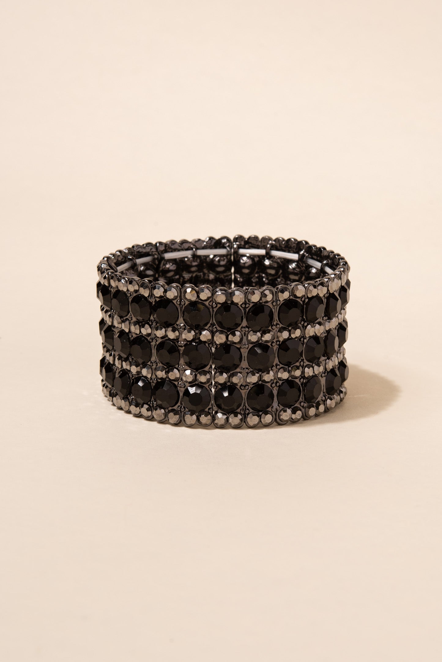 Emery Pearl & Rhinestone Stretch Bracelet - Black