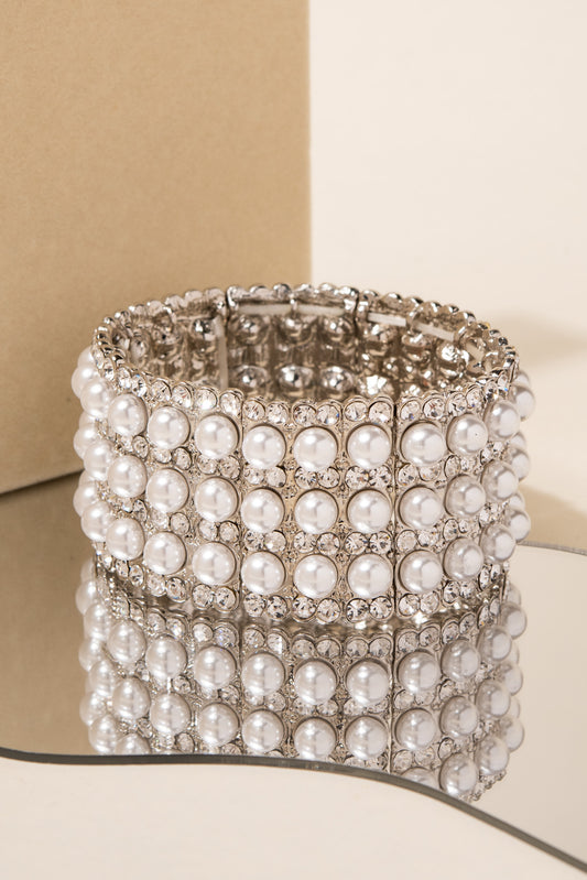 Emery Pearl & Rhinestone Stretch Bracelet | Pearl