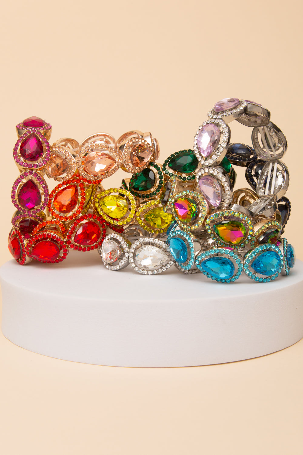 Viviana Rhinestone Bezeled Teardrop Cut Crystal Stretch Bracelet