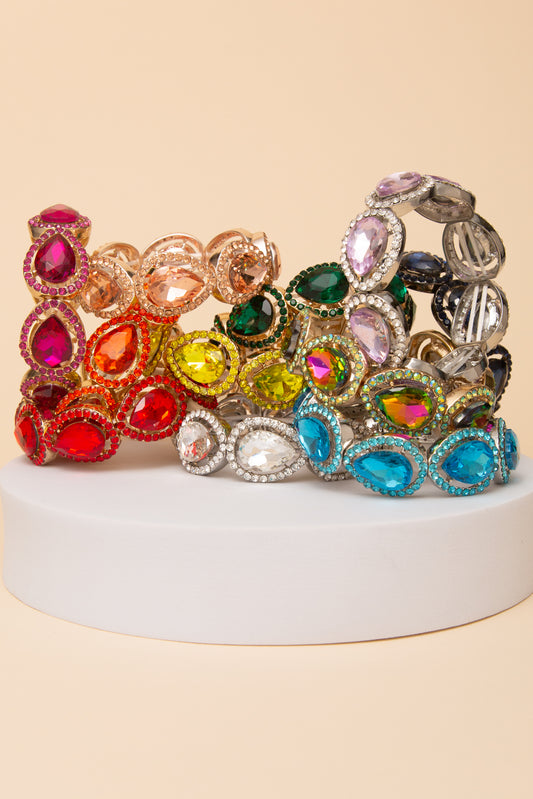 Viviana Rhinestone Bezeled Teardrop Cut Crystal Stretch Bracelet