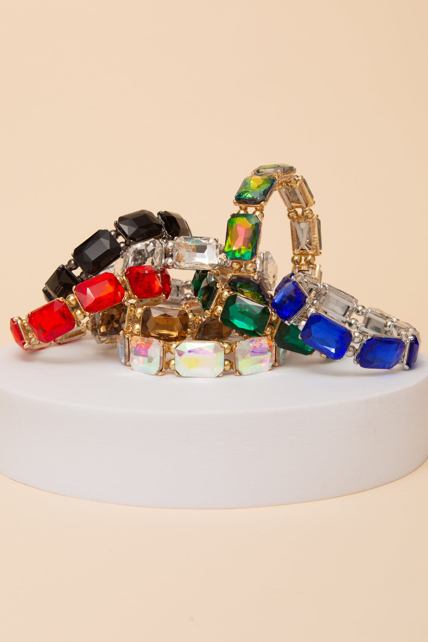 Angelina Emerald Cut Crystal Stretch Bracelet