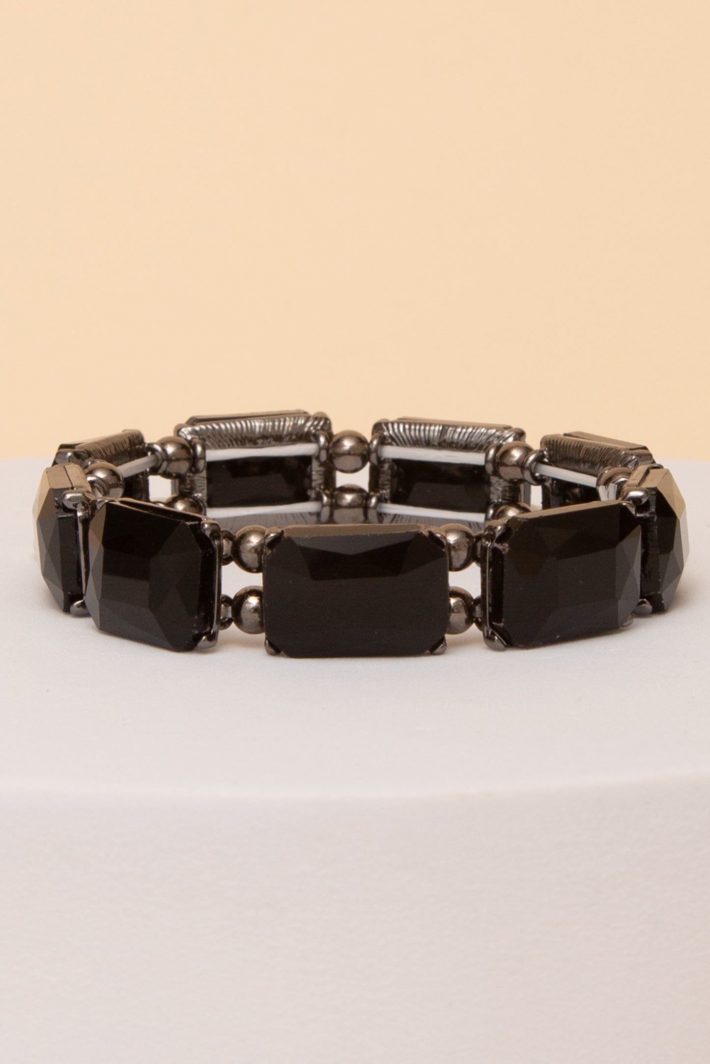 Angelina Emerald Cut Crystal Stretch Bracelet | Black