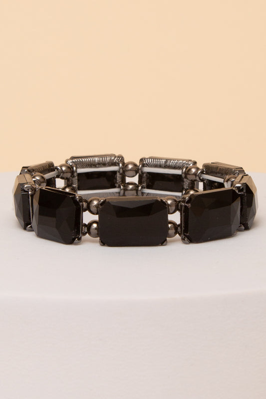 Angelina Emerald Cut Crystal Stretch Bracelet | Black