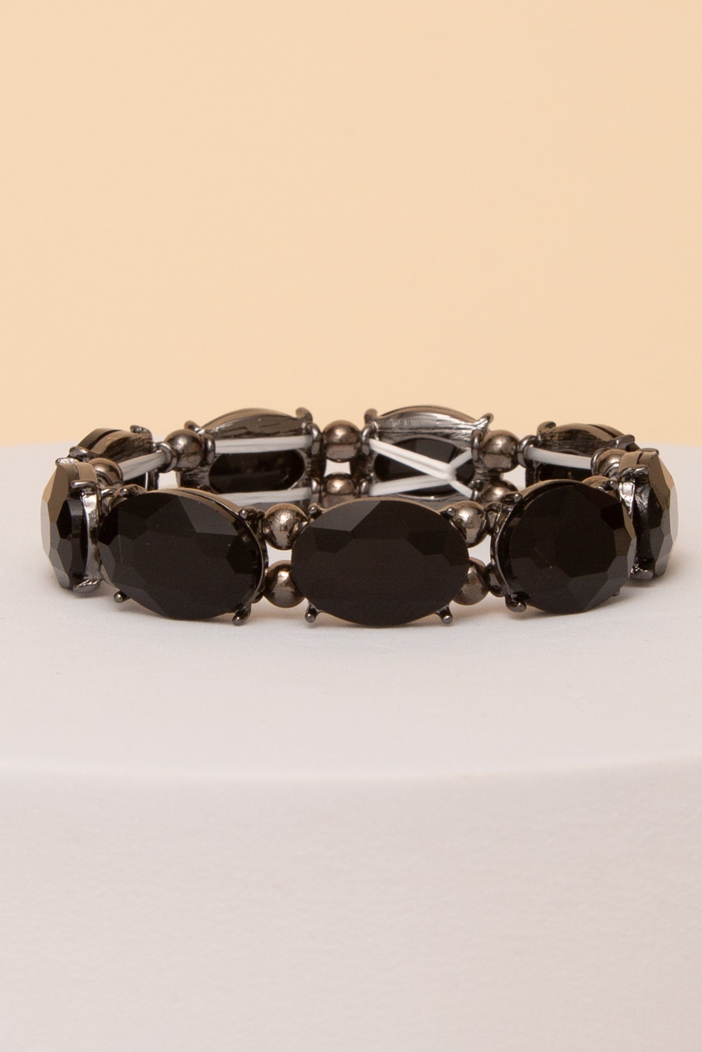 Vanessa Oval Cut Crystal Stretch Bracelet | Black