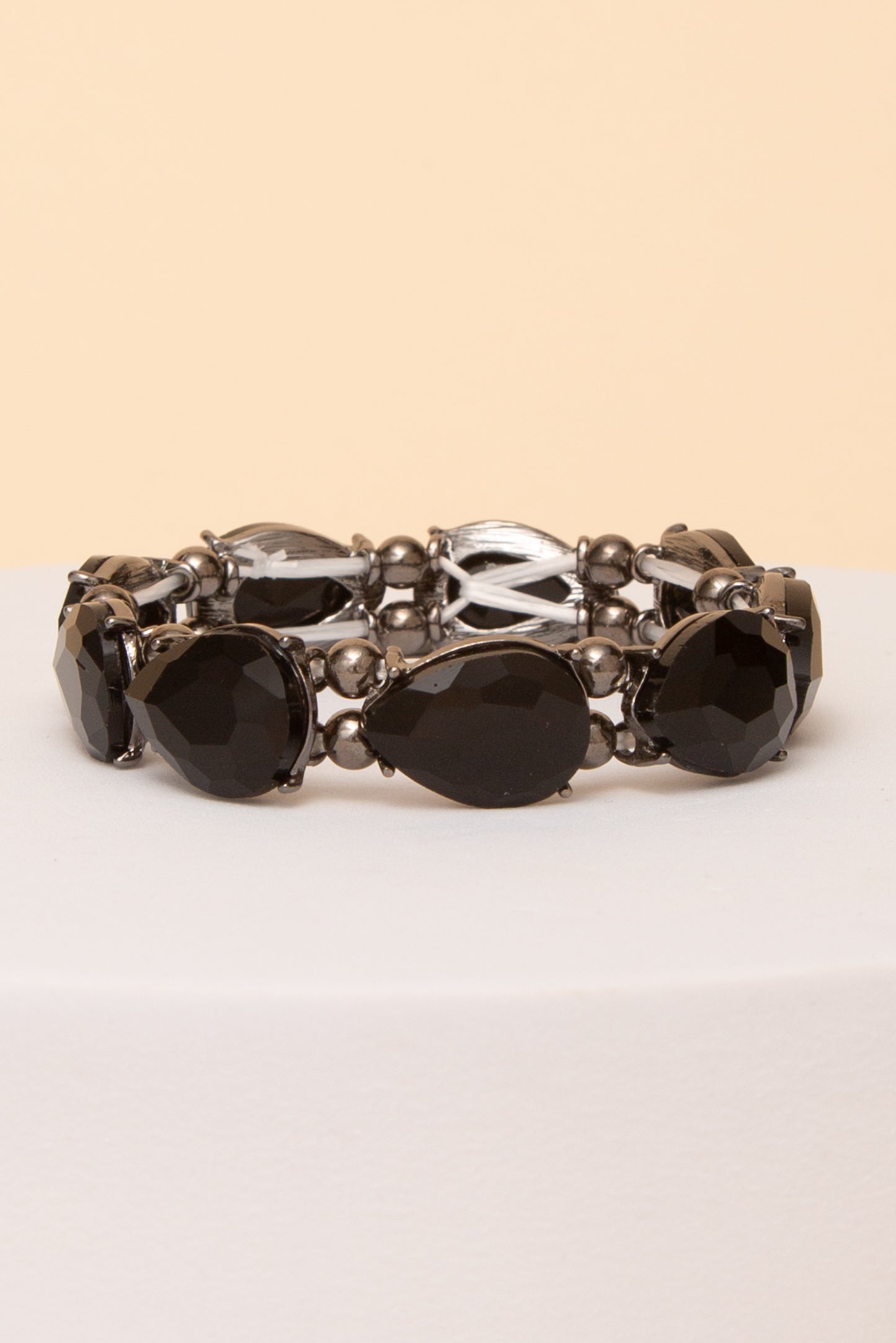 Julianna Pear Cut Crystal Stretch Bracelet | Black