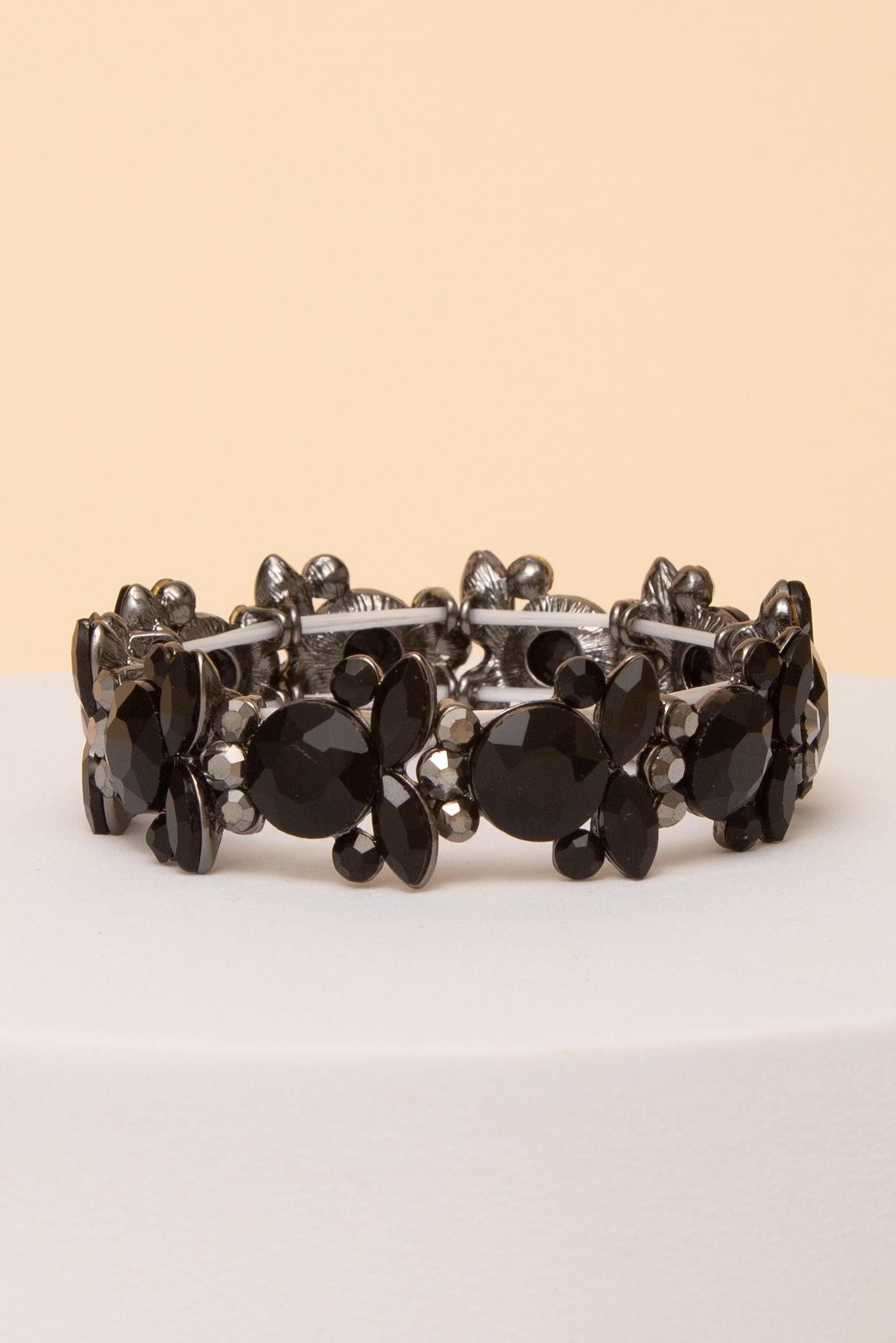 Carolina Baroque Crystal Gemstone Cluster Stretch Bracelet | Black