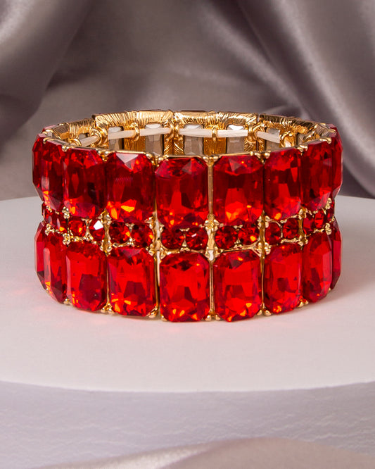 Salma Multi-Row Baguette Cut Crystal Embellished Stretch Bracelet | Red