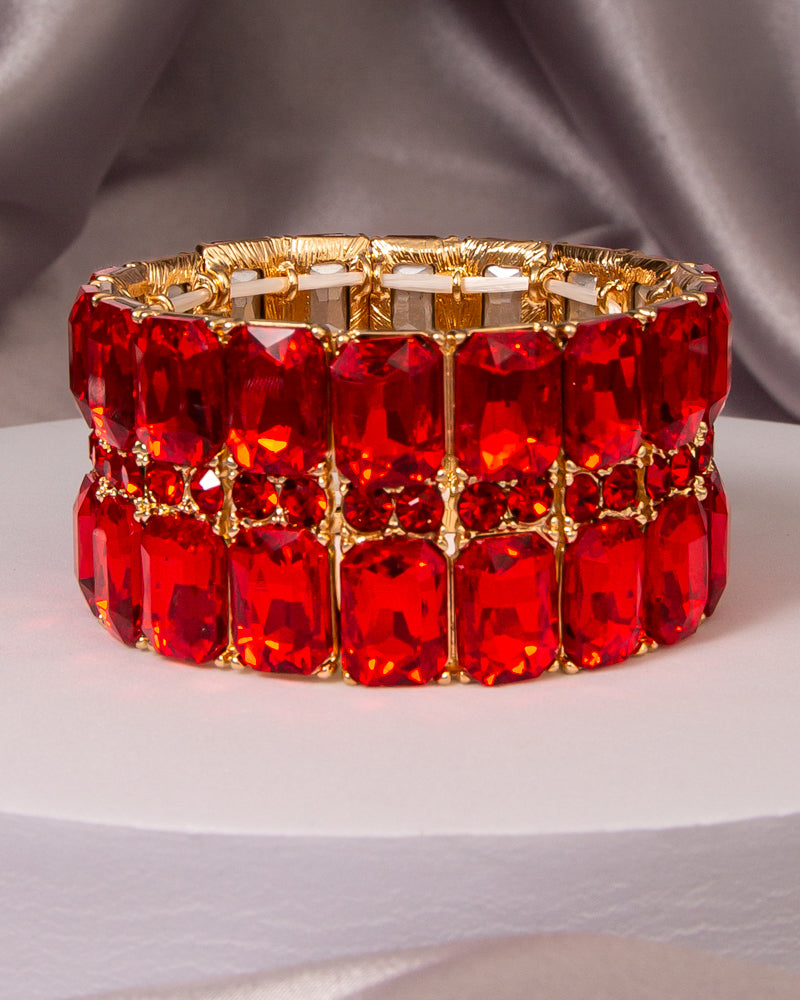 Salma Multi-Row Baguette Cut Crystal Embellished Stretch Bracelet | Red