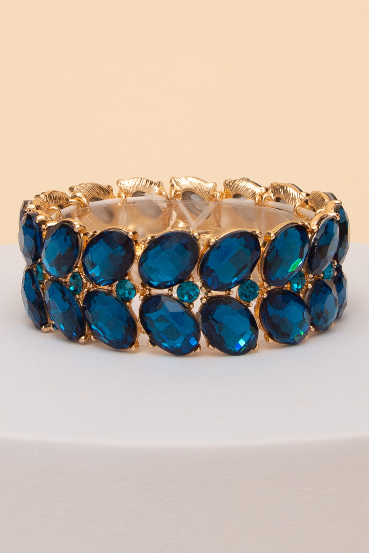 Holly Dual-Row Chunky Crystal Stretch Bracelet | Blue