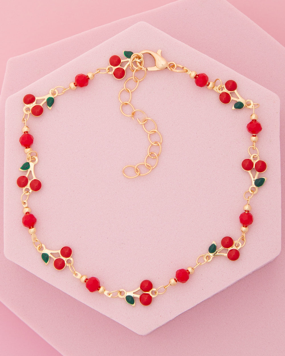 Julia Crystal Embellished Enamel Cherry Charm Bracelet
