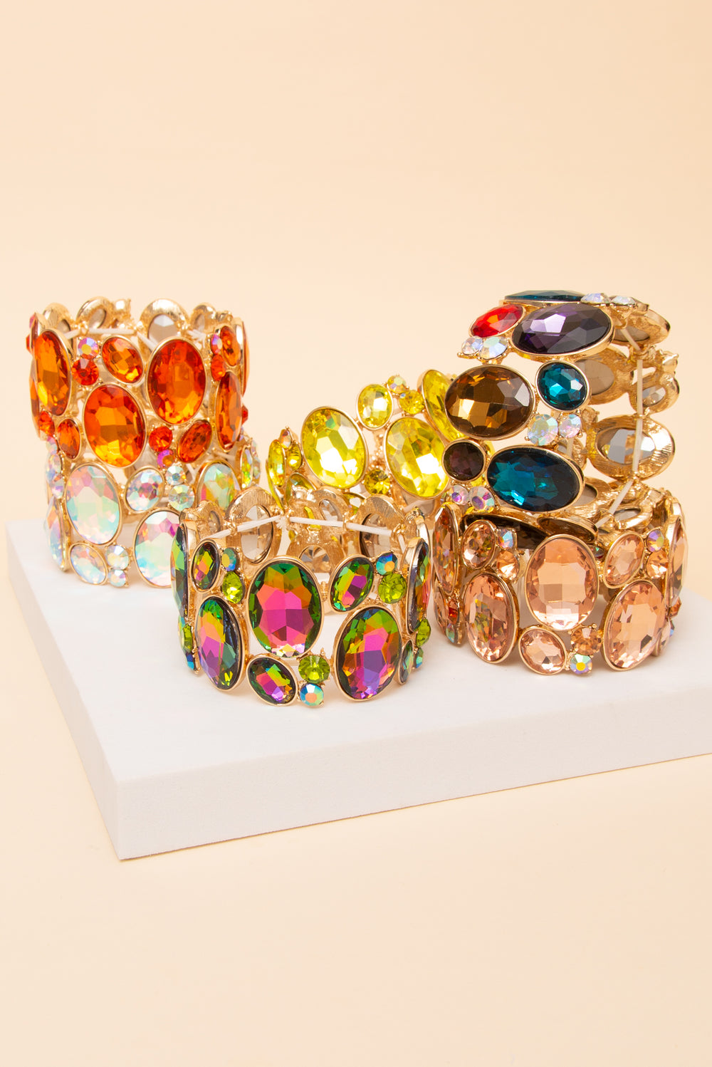 Charlotte Varied Oval & Circle Rhinestone Cluster Stretch Bracelet