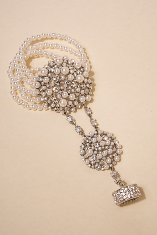 Jane Pearl Hand Chain Cuff & Ring - Silver